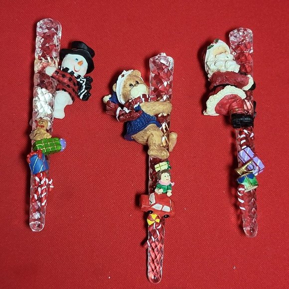 VTG Snowman Santa Bear Climbing Icicle Glass Christmas Ornament set of 3 - Picture 1 of 13